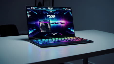 gaming laptop with rgb keyboard paused game screen