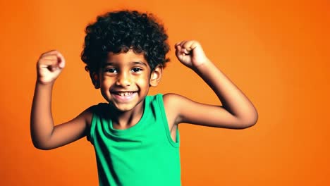 a young boy smiles and celebrates