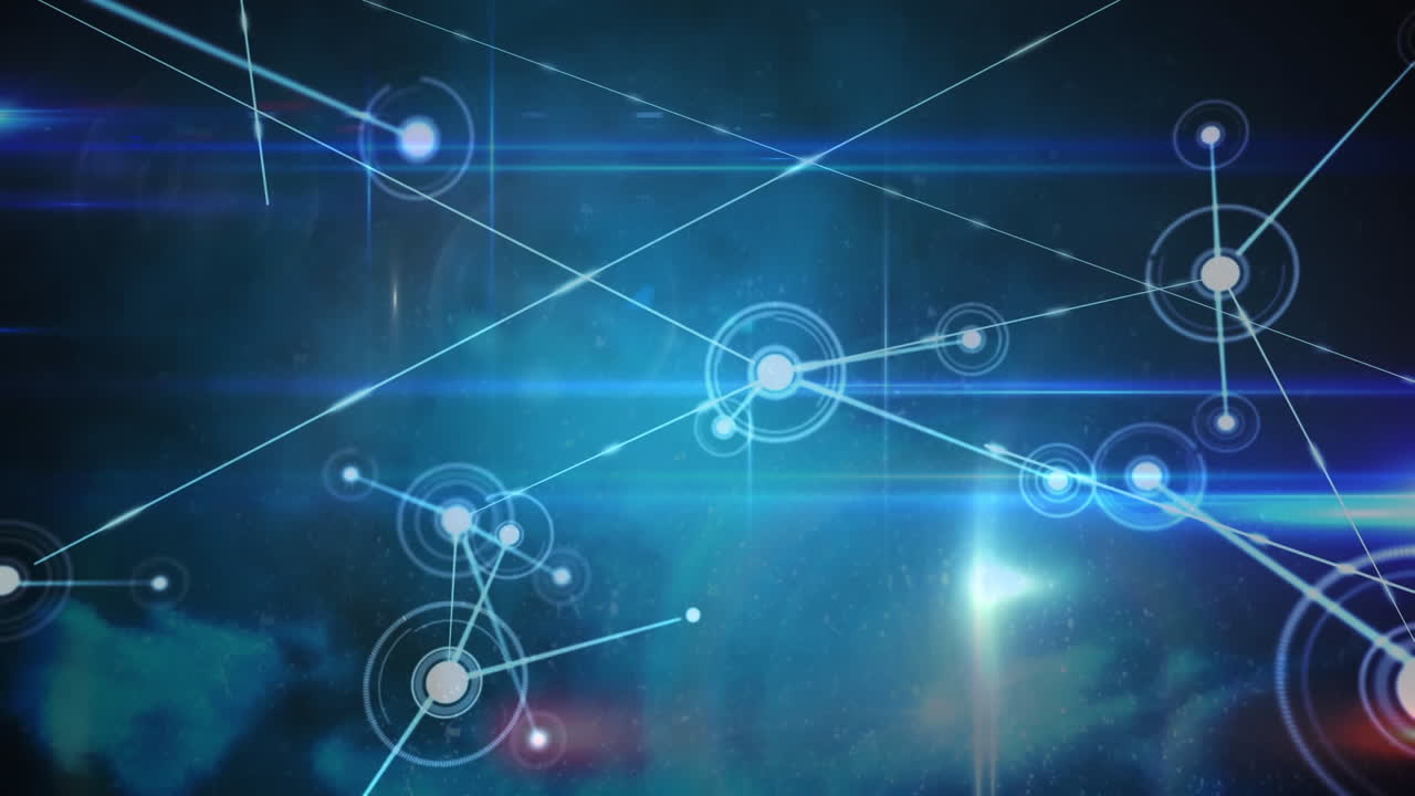 red brillante de conexiones y procesamiento de datos contra rastros de luz en fondo negro