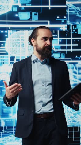 vertical video it engineer hosting public speaking event to present new ai tech tools