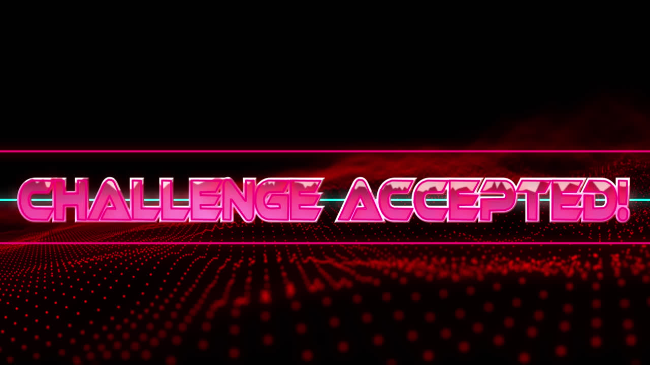 Animation of challange accepted text over moving wave