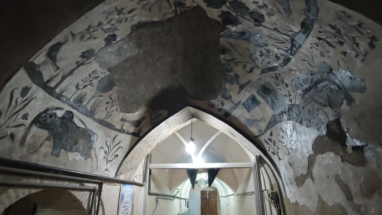 Interior View of Historic Persian Bathhouse with Painted Vaulted Ceiling