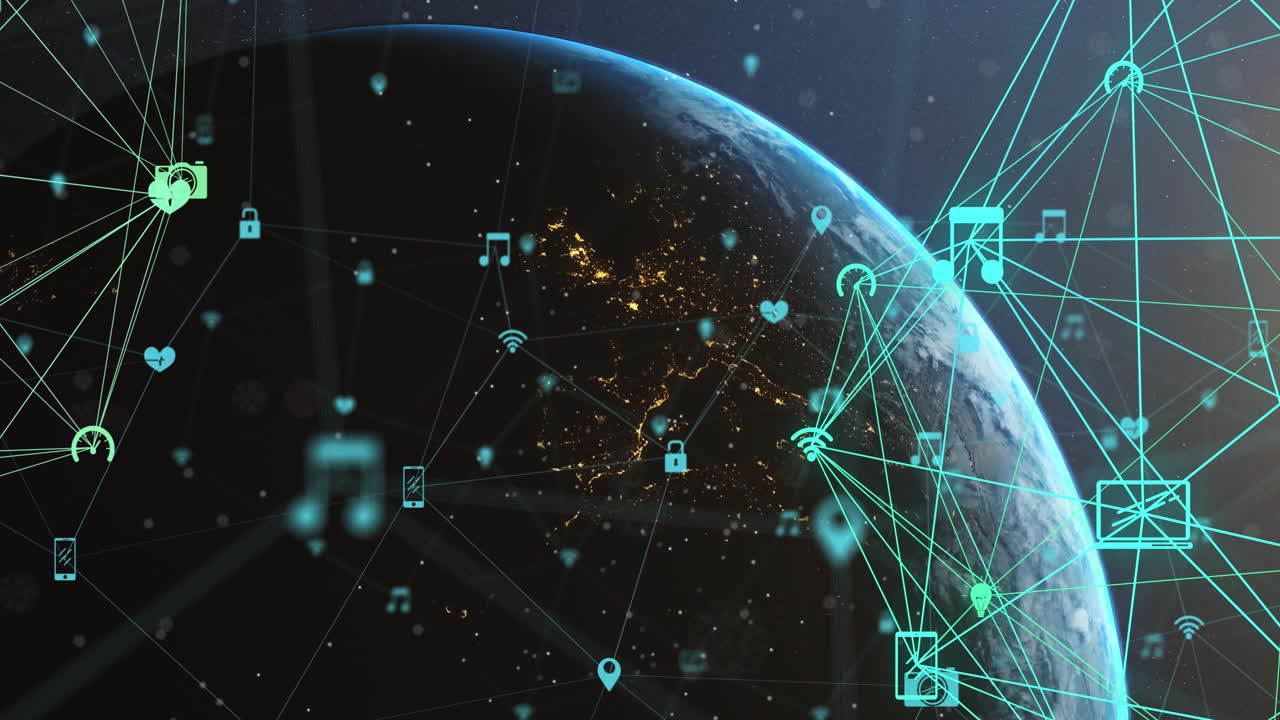 Animation of connections and data processing over globe