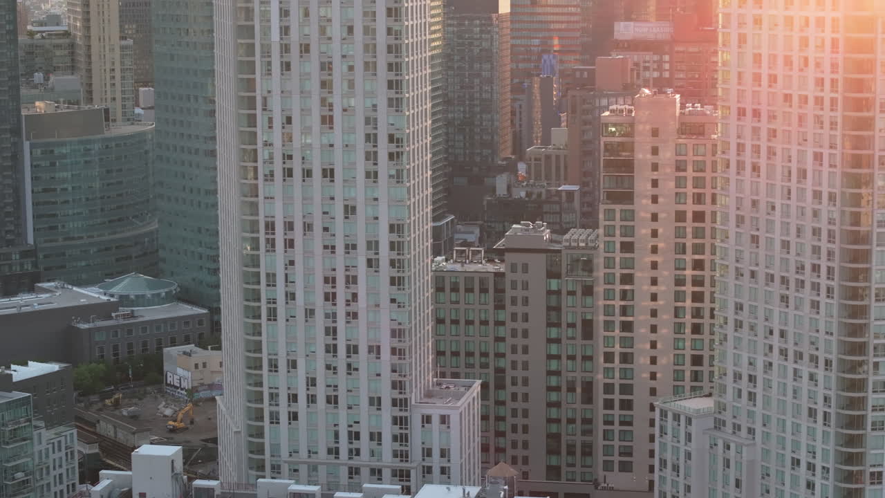 Aerial view of skyscrapers in Long Island City, Queens. Shot on a summer morning in New York City