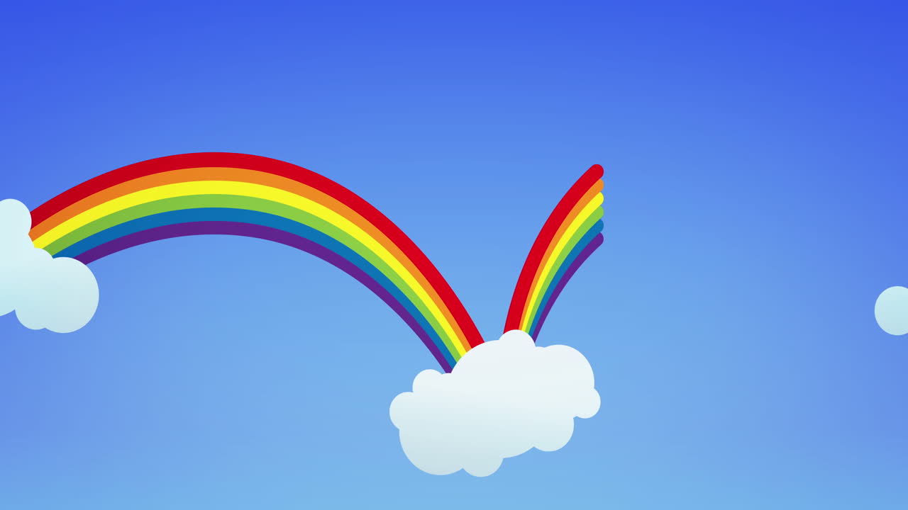 animación de arco iris y nubes blancas sobre fondo azul