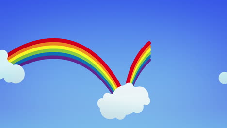 animación de arco iris y nubes blancas sobre fondo azul