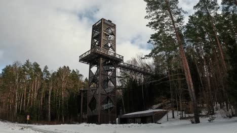 View-of-Anyksciai-Laju-Takas,-Treetop-Walking-Path-Complex-With-a-Walkway,-an-Information-Center-and-Observation-Tower,-Located-in-Anyksciai,-Lithuania-Near-Sventoji-River