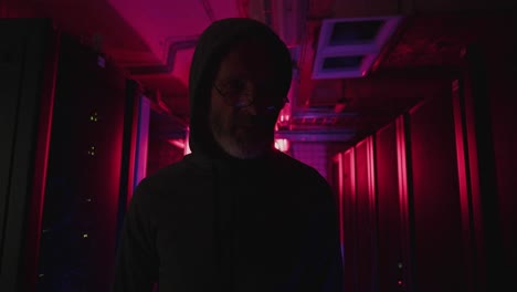 mysterious figure in a server room