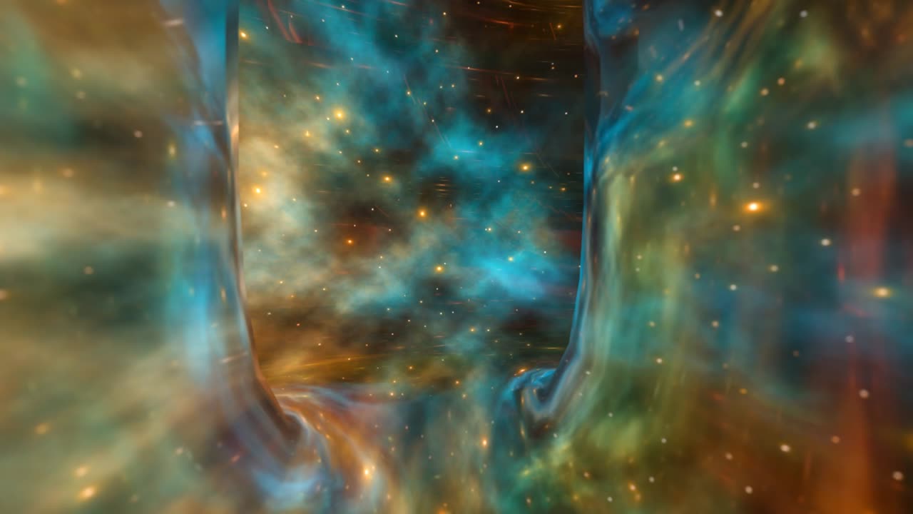 un vuelo rápido a través de agujero de gusano o tiempo y espacio animación 3d 4k. concepto de internet rápido, hiperespacio o teletransportación