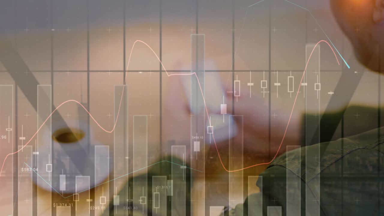 animación de estadísticas y procesamiento de datos sobre un empresario que usa un teléfono inteligente