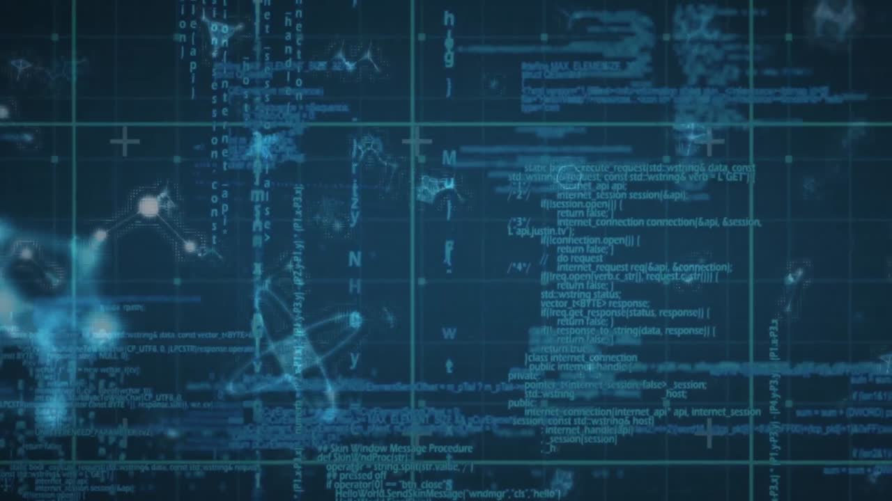 animación de moléculas sobre el procesamiento de datos en fondo negro