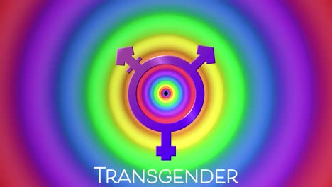 Animation-Von-Transgender-Text-Und--Symbol-über-Regenbogenkreisen-Und--farben,-Die-Sich-In-Einer-Nahtlosen-Schleife-Bewegen