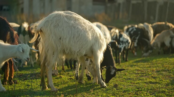 Capre al pascolo in un campo