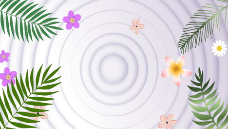 animación de plantas y flores tropicales verdes sobre círculos sobre fondo blanco