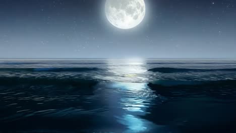 moonlight shimmering on a gently wavy ocean creates a serene and tranquil nighttime atmosphere