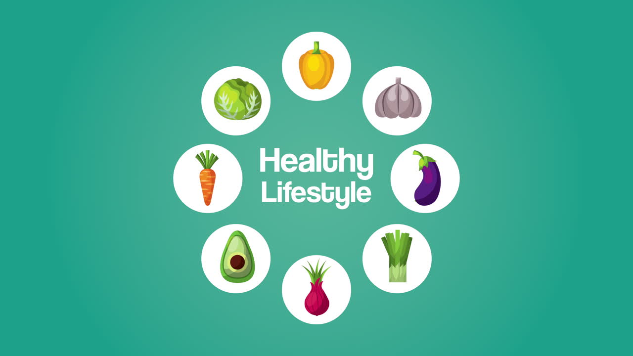 건강한 라이프 스타일 글자 및 채식주의 음식