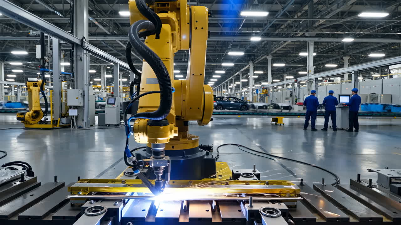 Robotic Welding Operation in a Modern Automotive Manufacturing Plant