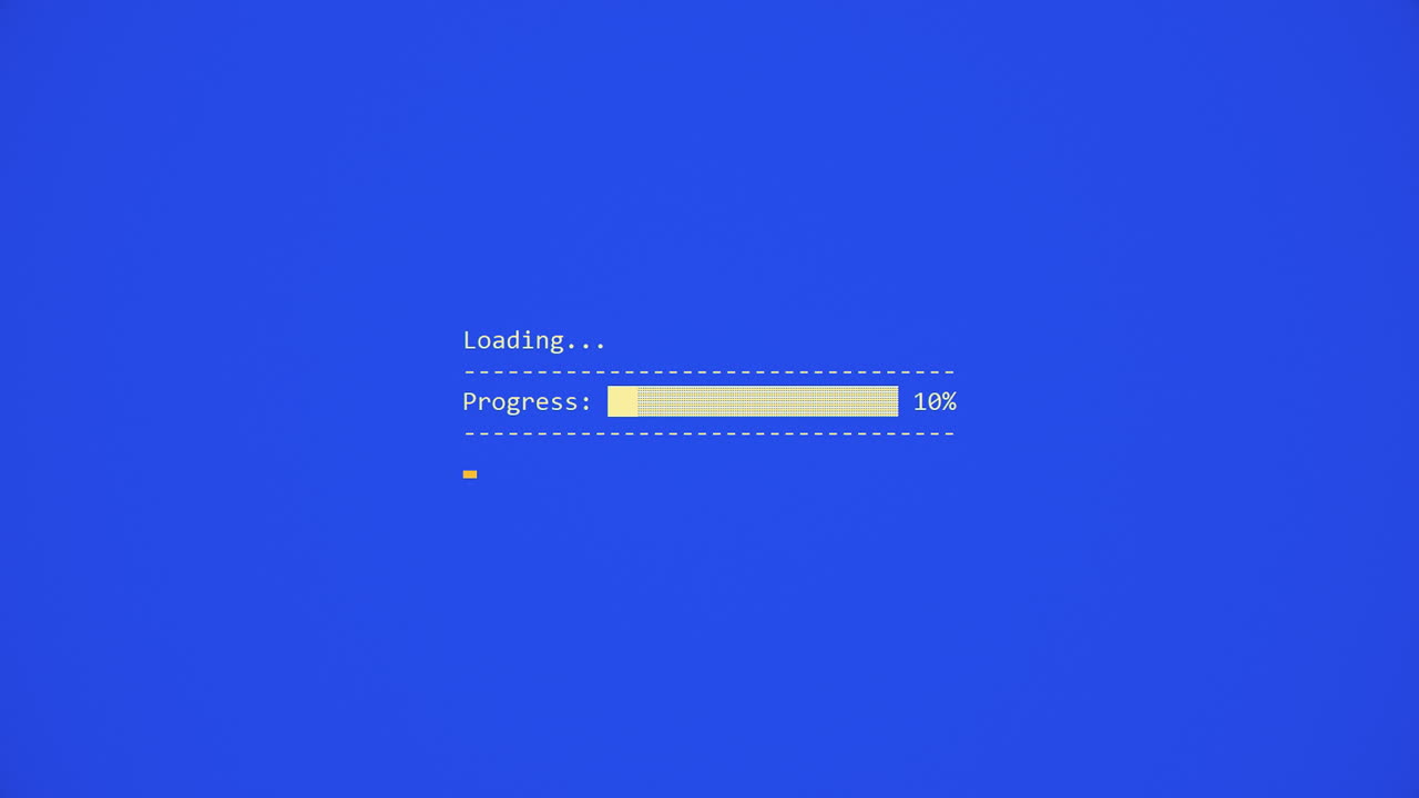 A loading DOS box with a progress bar going from one to a hundred percent