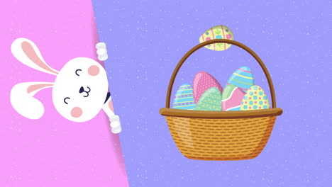 happy easter animated card with rabbit and eggs painted in basket
