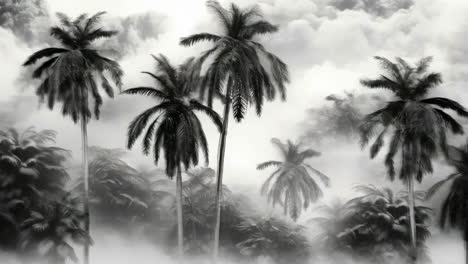 black and white palm trees against a cloudy sky