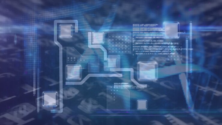 Animation of dna strand with network of connections over binary coding