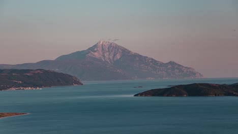 emblematic mount athos timelapse during golden hour, centre of eastern orthodox monasticism, greece