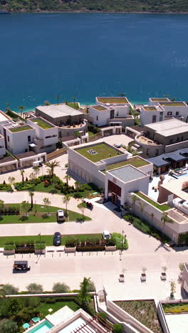 luxury beachfront villas: aerial view of exclusive coastal community