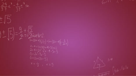 Animation-of-handwritten-mathematical-formulae-over-purple-background