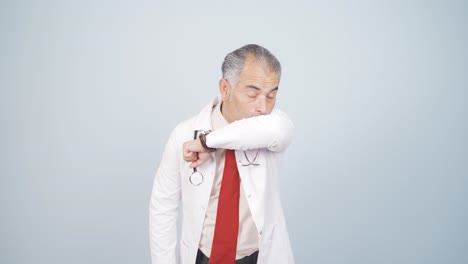 의사가 올바른 기침을 보여줍니다.
