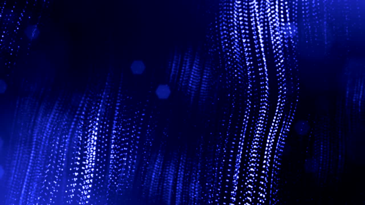 4k 3d render of glow particles as abstract seamless dynamic background with depth of field and bokeh. Science fiction or microcosm, space or digital abstract space. 3d loop animation. Blue strings 4