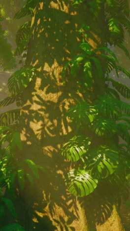 la luz del sol filtrándose a través del frondoso dosel de un bosque tropical