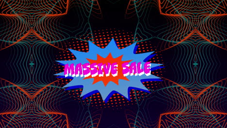 texto de venta masiva en la burbuja de discurso retro contra el fondo de movimiento hipnótico
