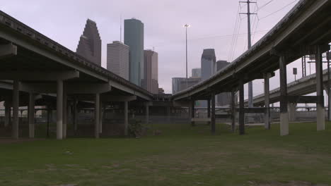 Low-angle-Establishing-shot-of-downtown-Houston