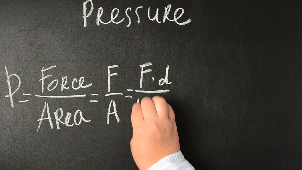 Physics. Pressure formula. We write with chalk on a board