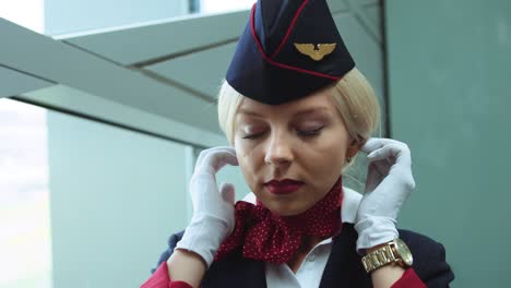 flight attendant portrait with warm and welcoming shot on red cinema camera.