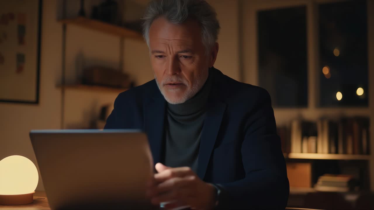 Mature man working on laptop indoors