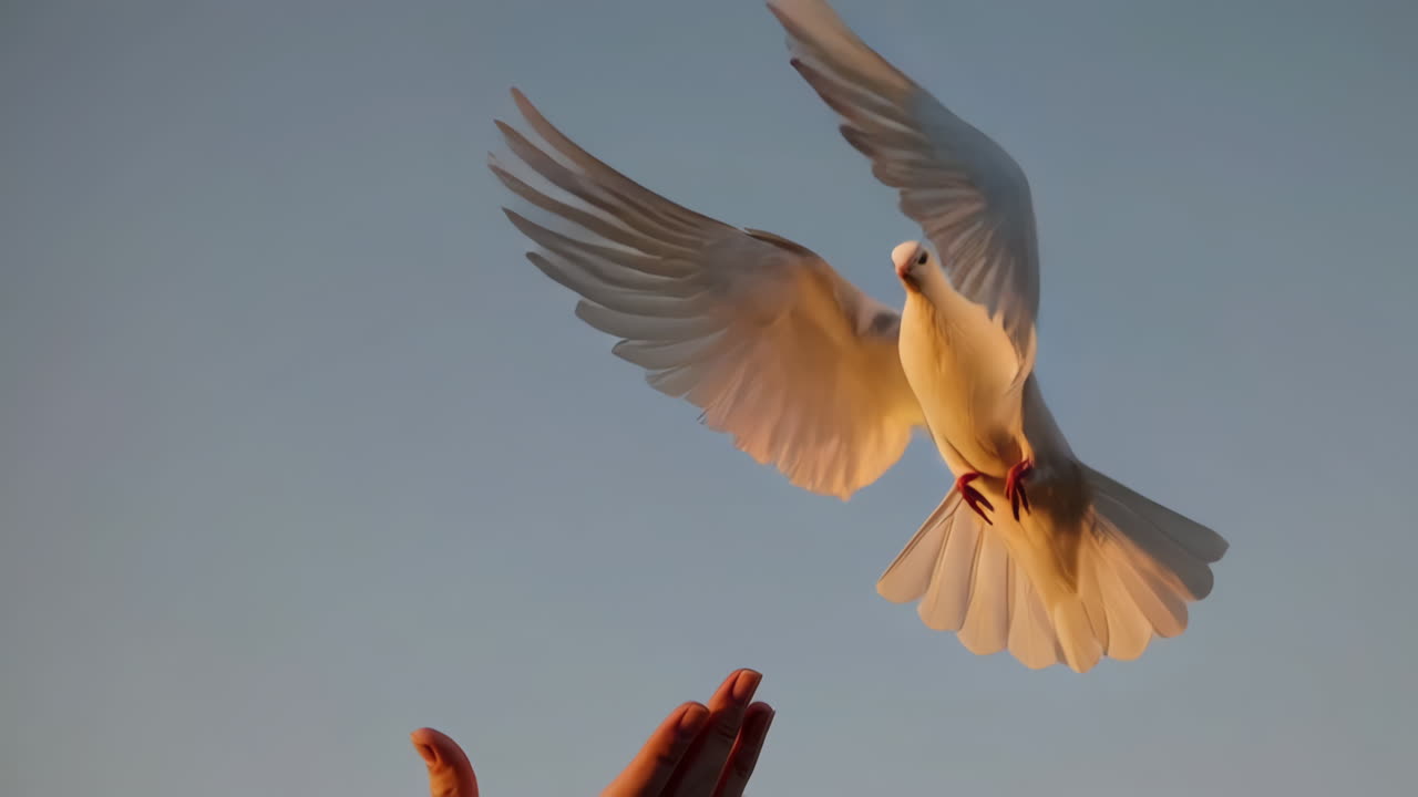 Woman Holding a White Dove at Sunset