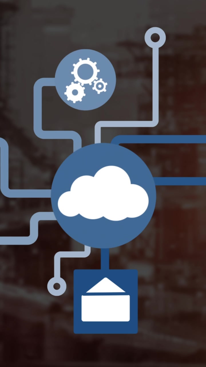 Animation of media icons over building site