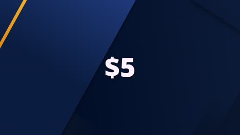 stylized price reveal animation presenting $5. useful for advertisements, web shops, app promos, or financial content