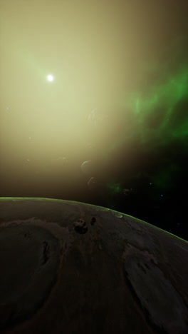 alien planet in a green nebula