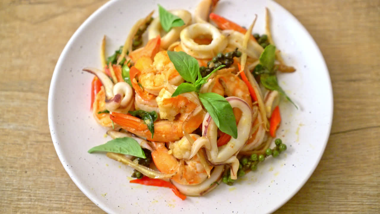 stir fried spicy sea food (Pad Cha Talay) - Thai food style