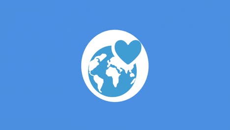 animation of globe with heart icon over blue background