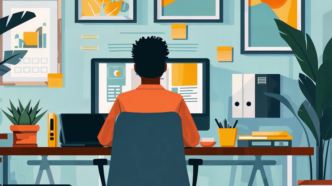 Illustration of a person working at a home office