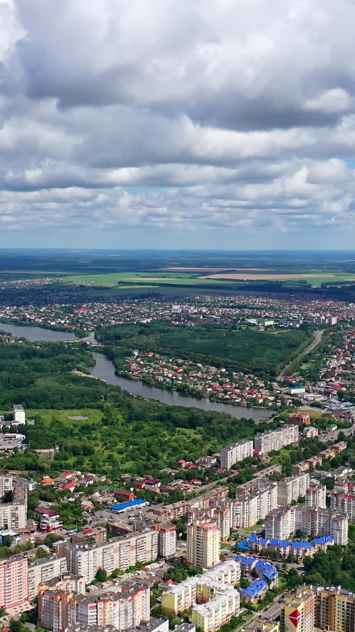 Aerial View Of City Skyline. Aerial drone view of city streets