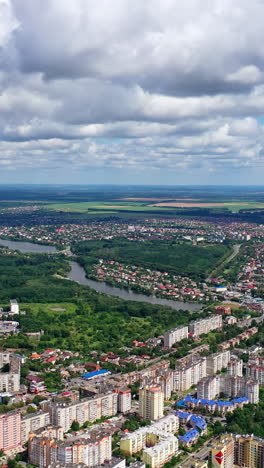 aerial view of city skyline. aerial drone view of city streets