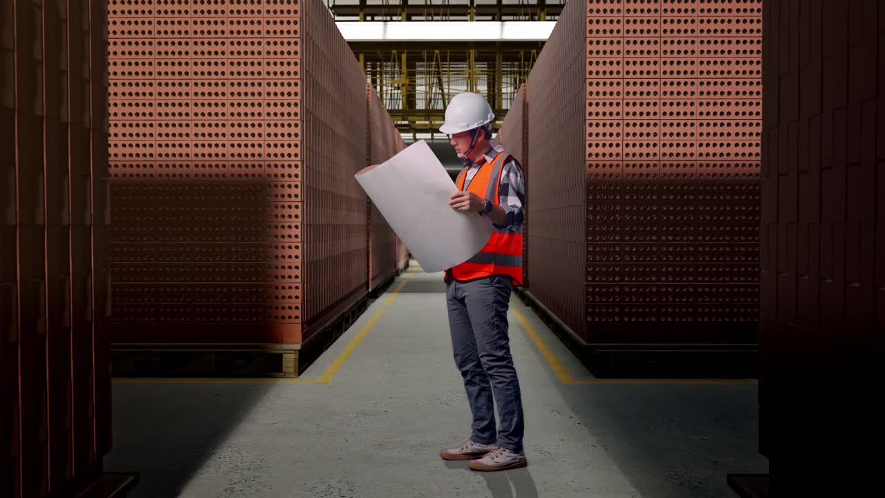 Brick Factory Worker Reviewing Plans