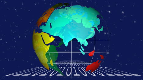 animation of globe spinning over binary coding