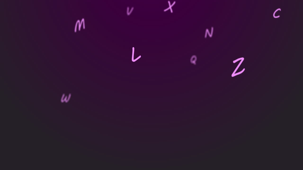 letras aleatorias en el alfabeto flotando hacia arriba en un vasto espacio vacío