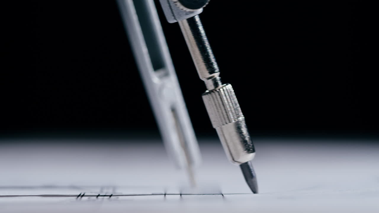 Close-up of a Drafting Compass on Technical Drawings