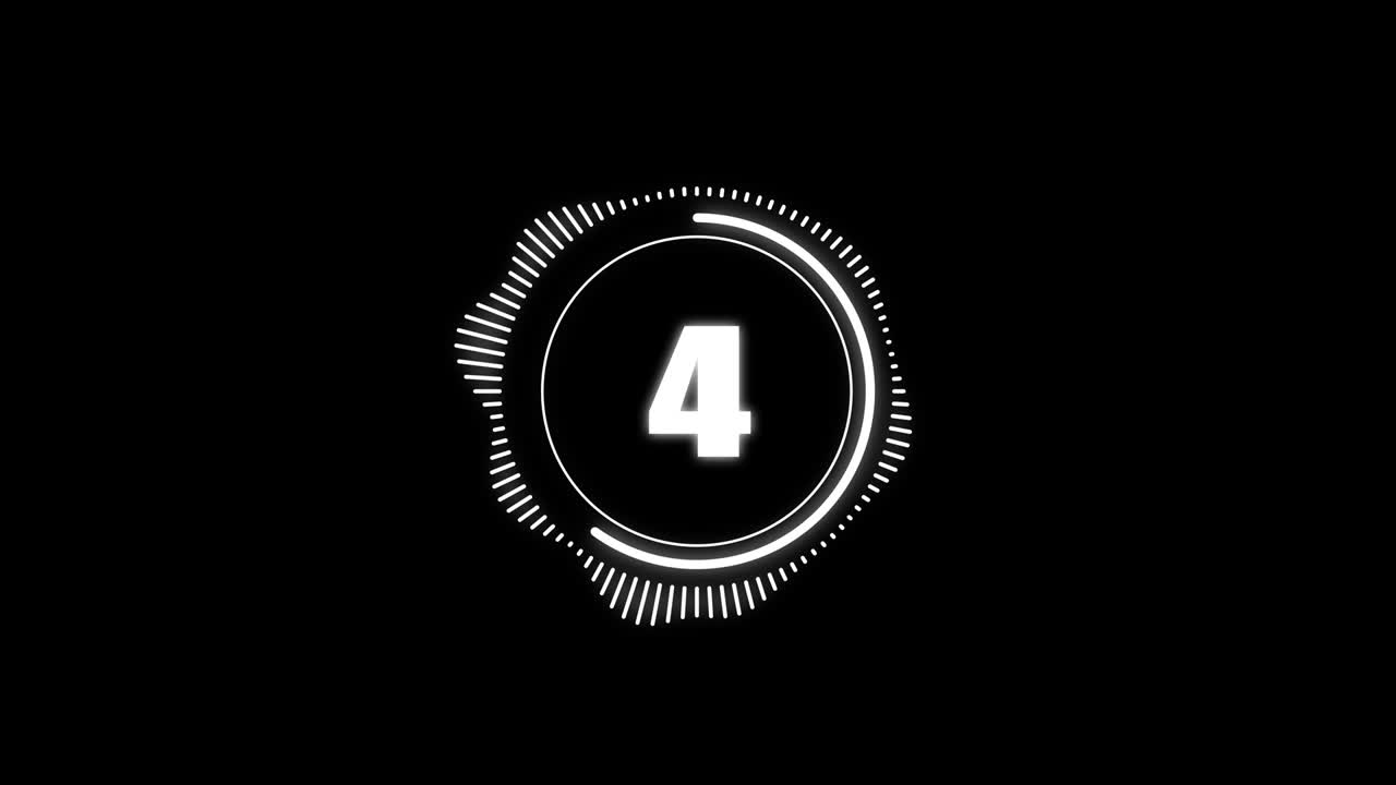 countdown timer from 10 to 0 seconds and audio spectrum graphic. Circular colorful futuristic laser glitch interference